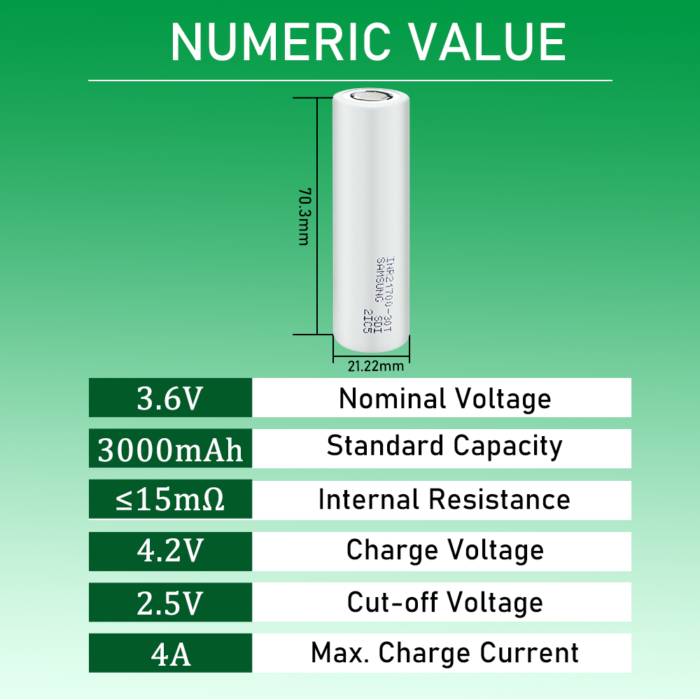 Samsung INR21700 30T 3.6V 3000mah lithium ion battery