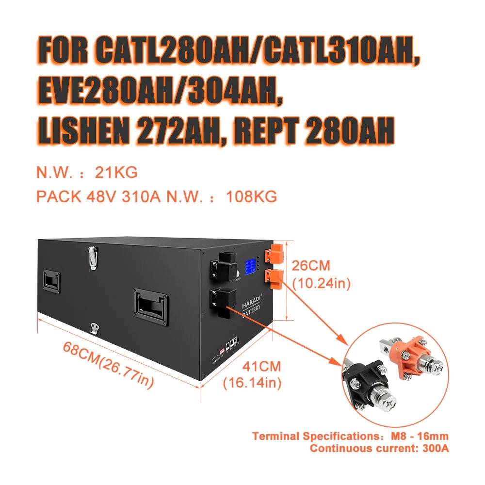 51.2V 16S 230A LiFePo4 Battery Box Kit With BT BMS For Home Solar Energy Storage