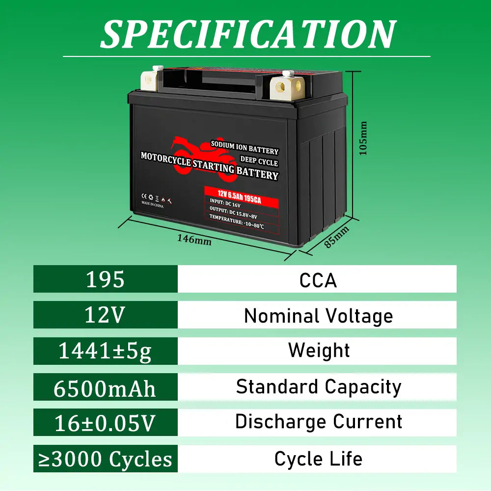 2025 New Arrival 12V 6.5Ah 195CCA Deep Cycle Sodium Ion Na Battery Pack for Motorcycle Long Cycle Life