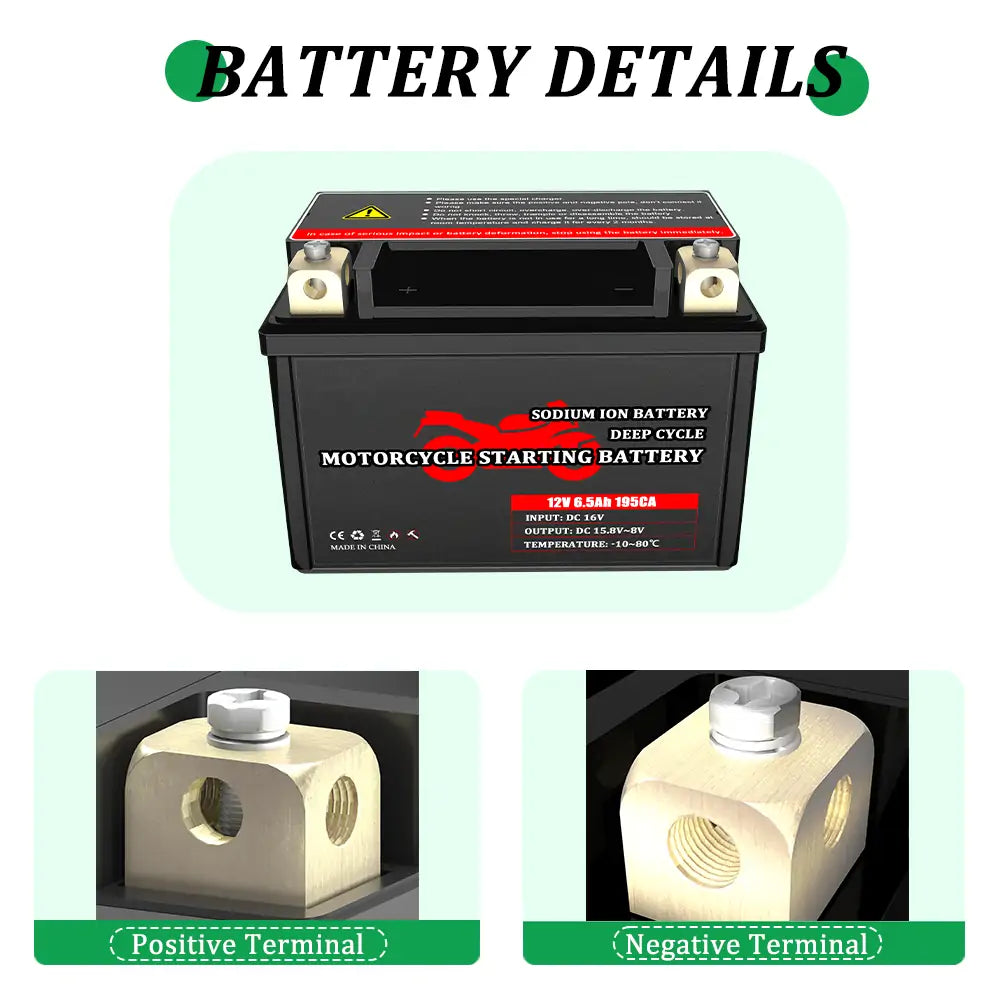2025 New Arrival 12V 6.5Ah 195CCA Deep Cycle Sodium Ion Na Battery Pack for Motorcycle Long Cycle Life