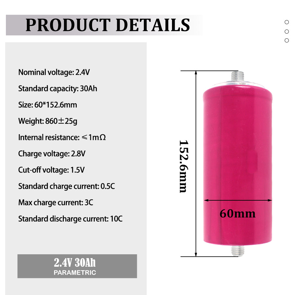 New arrival LTO 2.34V 30Ah 60138 Grade A 10C 20000 cycles+ Cylindrical Lithium Titanate Battery Cell