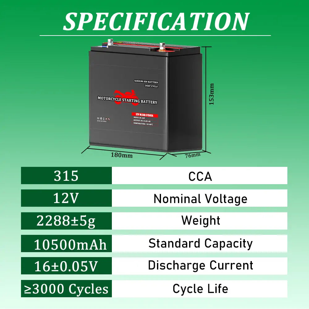OEM DIY 12V 10.4Ah 315CCA SIB Motorcycle Starter Sodium-ion Battery Pack For DIY 12V Generator Battery Compatible Mower