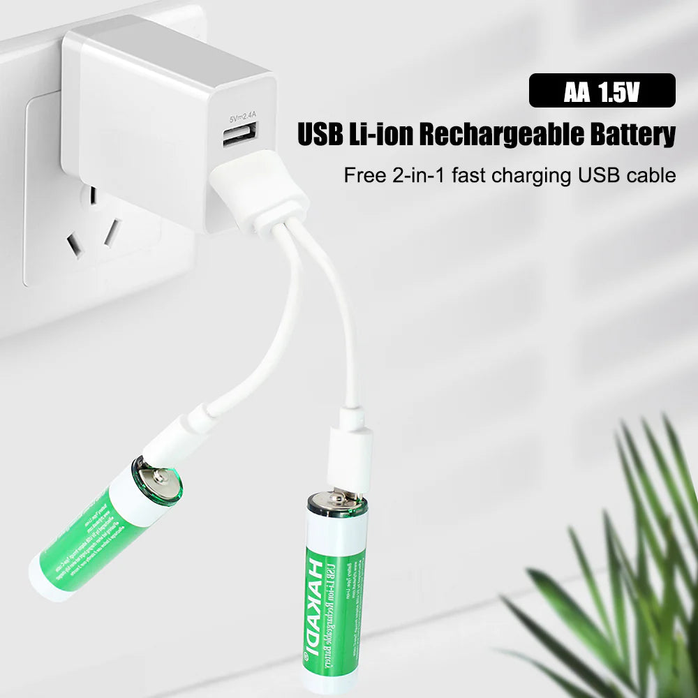 AA NiMH Battery 1.5V 2500mWh Rechargeable Cell with 2 in 1 USB Charging Cable for toy KTV Household Electronic Device