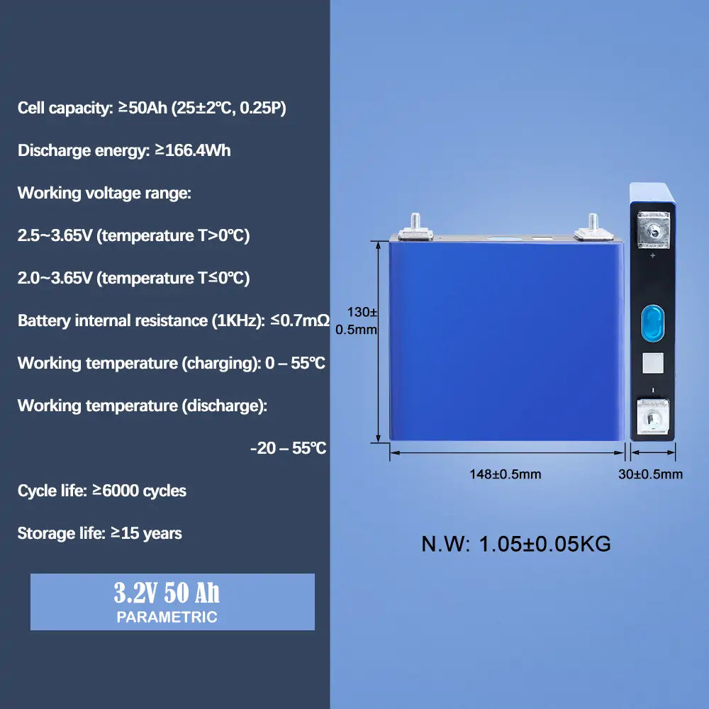EVE 3.2V 50Ah LF50F LFP Battery 6000+Cycle life Rechargeable Cells For DIY 12V 24V 48V Energy Sotrage Battery Pack