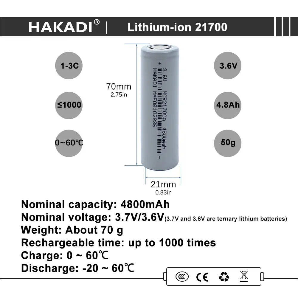Selian Energy 21700 3.7V 4800mAh Lithium ion Battery