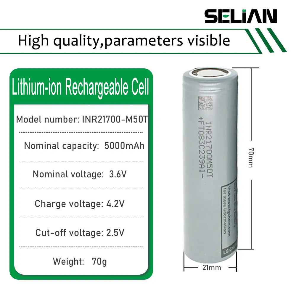 LG INR21700-M50T 3.6V 5000mah Lithium ion Battery