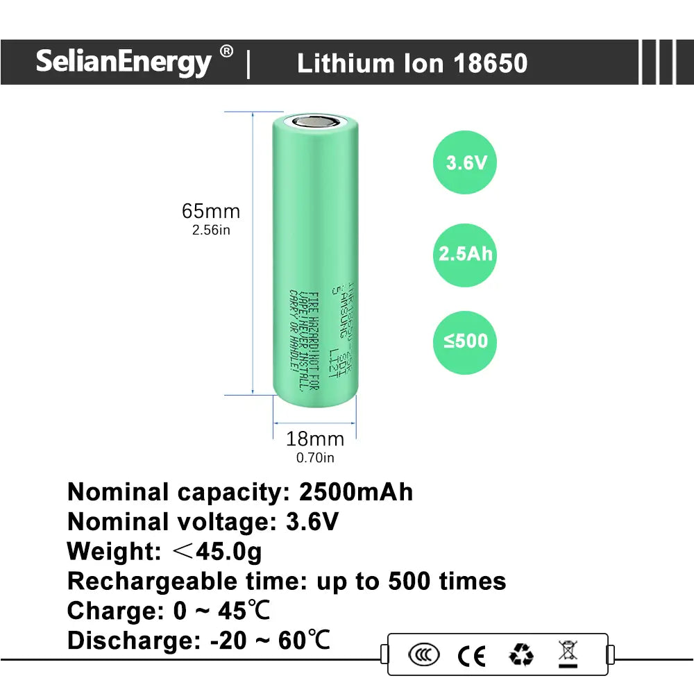 Samsung INR18650-25R 3.6V 2500mAh lithium ion battery