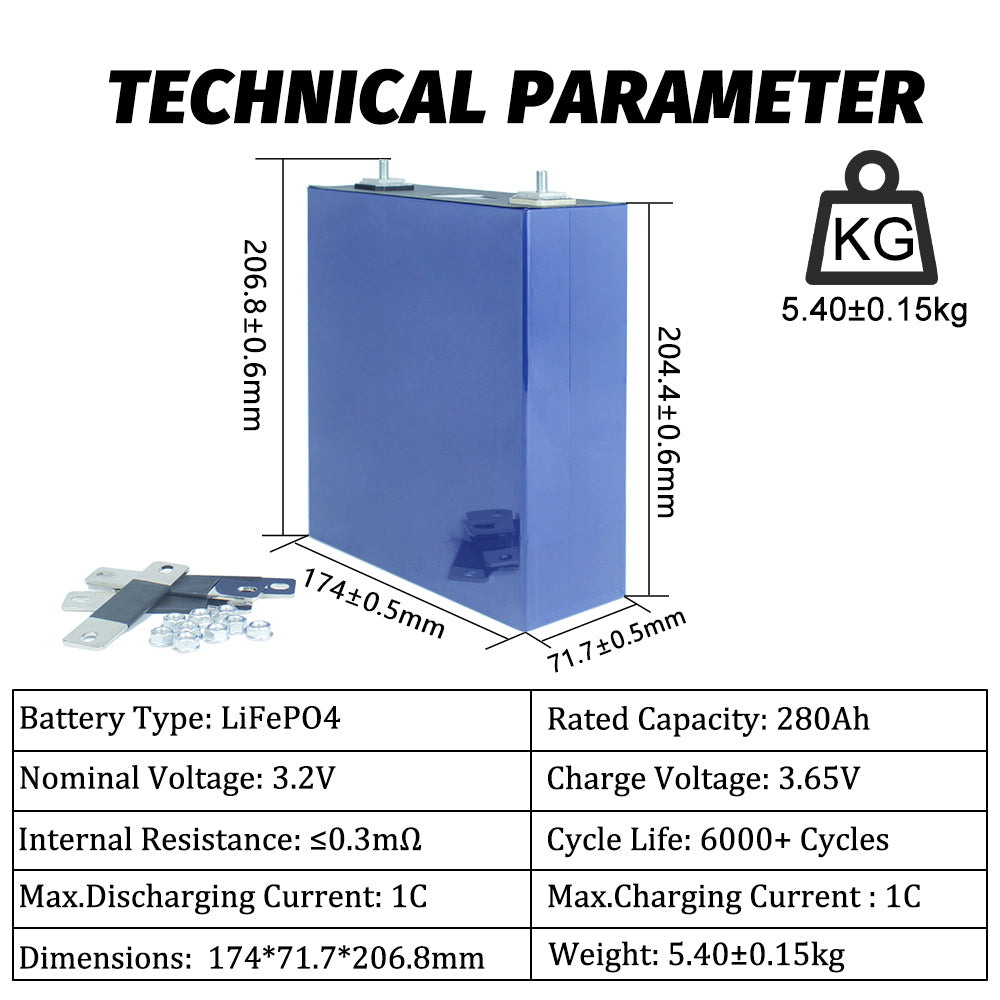 REPT 3.2V 280A Lifepo4 Prismatic Cells Rechargeable Battery for Solar Energy Storage UPS Supply