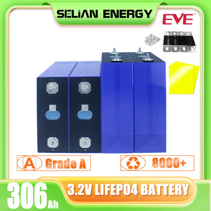 EVE  MB30 306Ah LiFePO4 Cell 3.2V LF306 Grade A Rechargeable Prismatic Battery For RV,EV,Solar