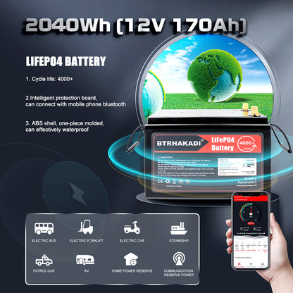 12V 170Ah Lifepo4 Rechargeable Battery Pack with BMS With 14.6V 20A Charger For RV Boat