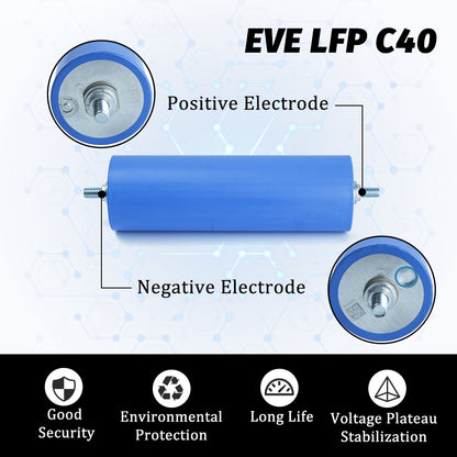 Brand New EVE C40 LiFePO4 3.2V 20A Rechargeable Cylindrical LFP  Battery Cells For DIY 12V 24V 48V Pack Solar Energy Storage