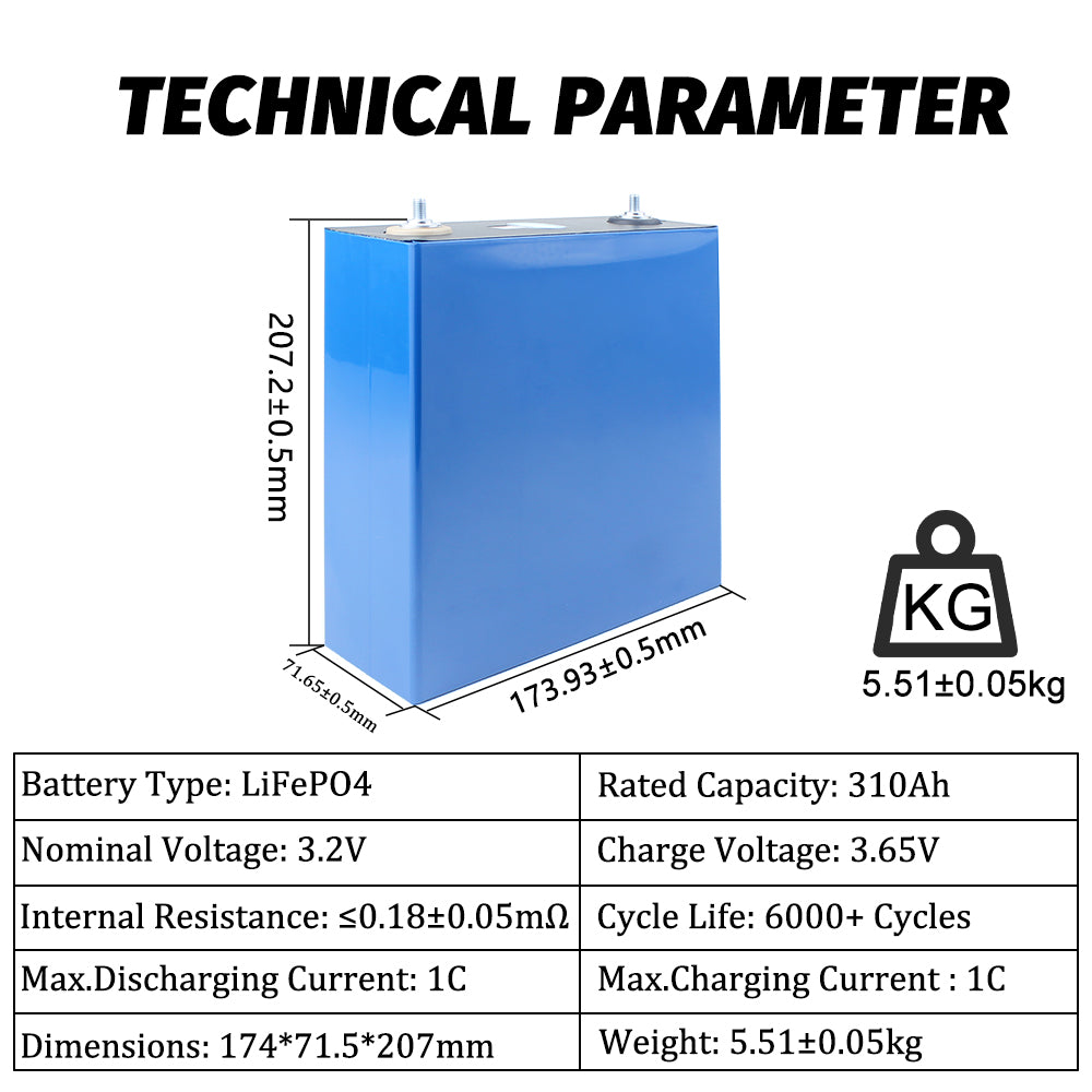 Lifepo4 CATL 3.2V 310Ah Battery A Grade Original Cell 6000+Cycle life For DIY 12V 24V 48V Boat Solar System