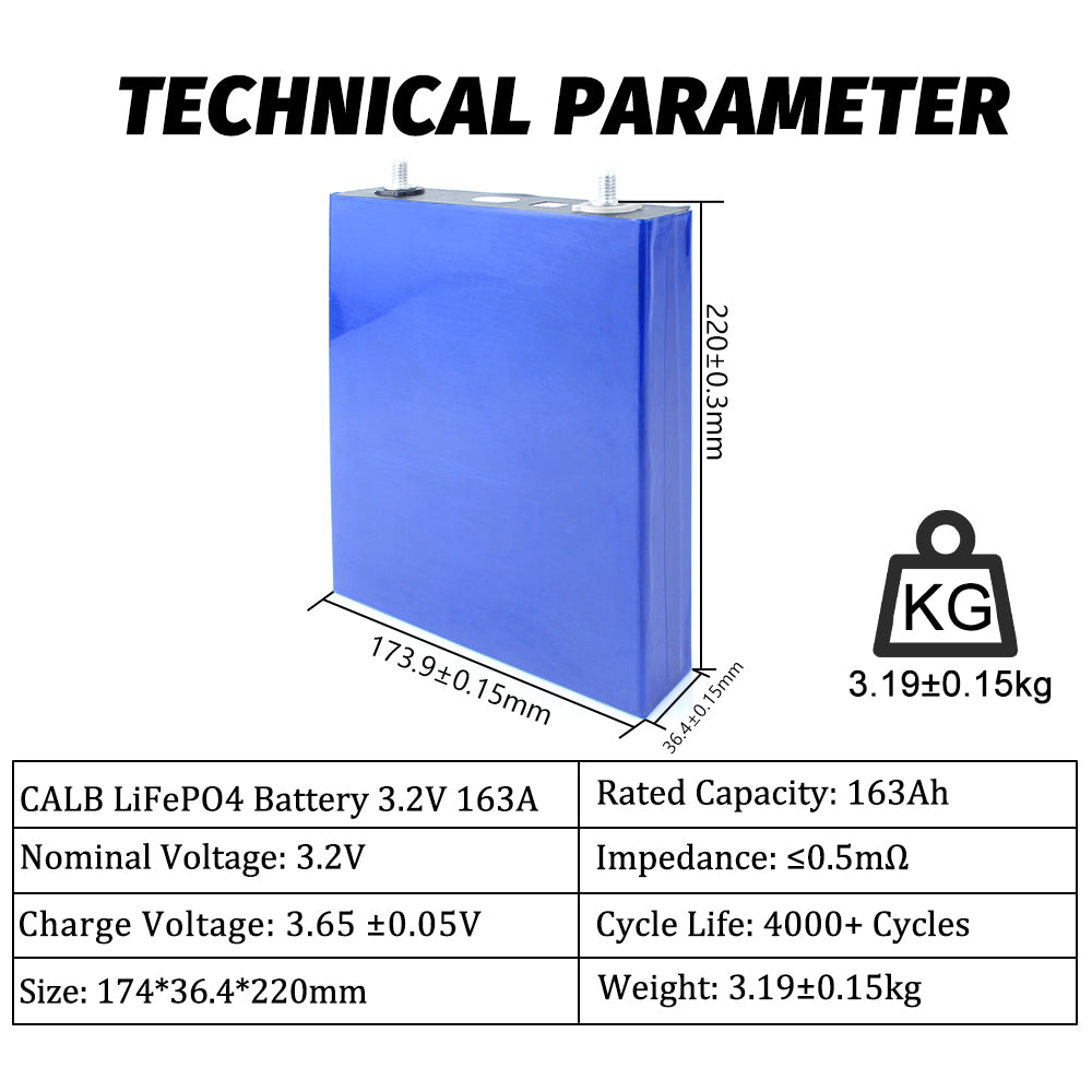 CALB 3.2V 163Ah 4PCS LiFePO4 Battery Cells Cycle life 3500+Rechargeable For DIY 12V/24V/36V/48V Solar Energy Storage Battery Pack