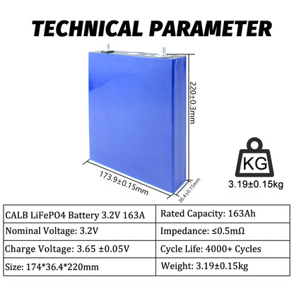 CALB 3.2V 163Ah 4PCS LiFePO4 Battery Cells Cycle life 3500+Rechargeable For DIY 12V/24V/36V/48V Solar Energy Storage Battery Pack