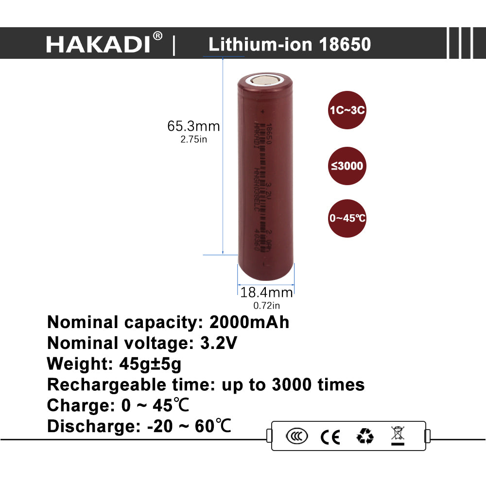 Lifepo4 18650 3.2V 2000mah Rechargeable Battery Cell 1C-3C Discharge For DIY Battery Pack