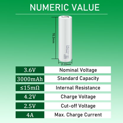 21700-30T 3.6V 3000mah Cylindrical Rechargeable Li Ion Battery 1C-3C Discharge Cell For Flashlight Solar System OEM/ODM Accept