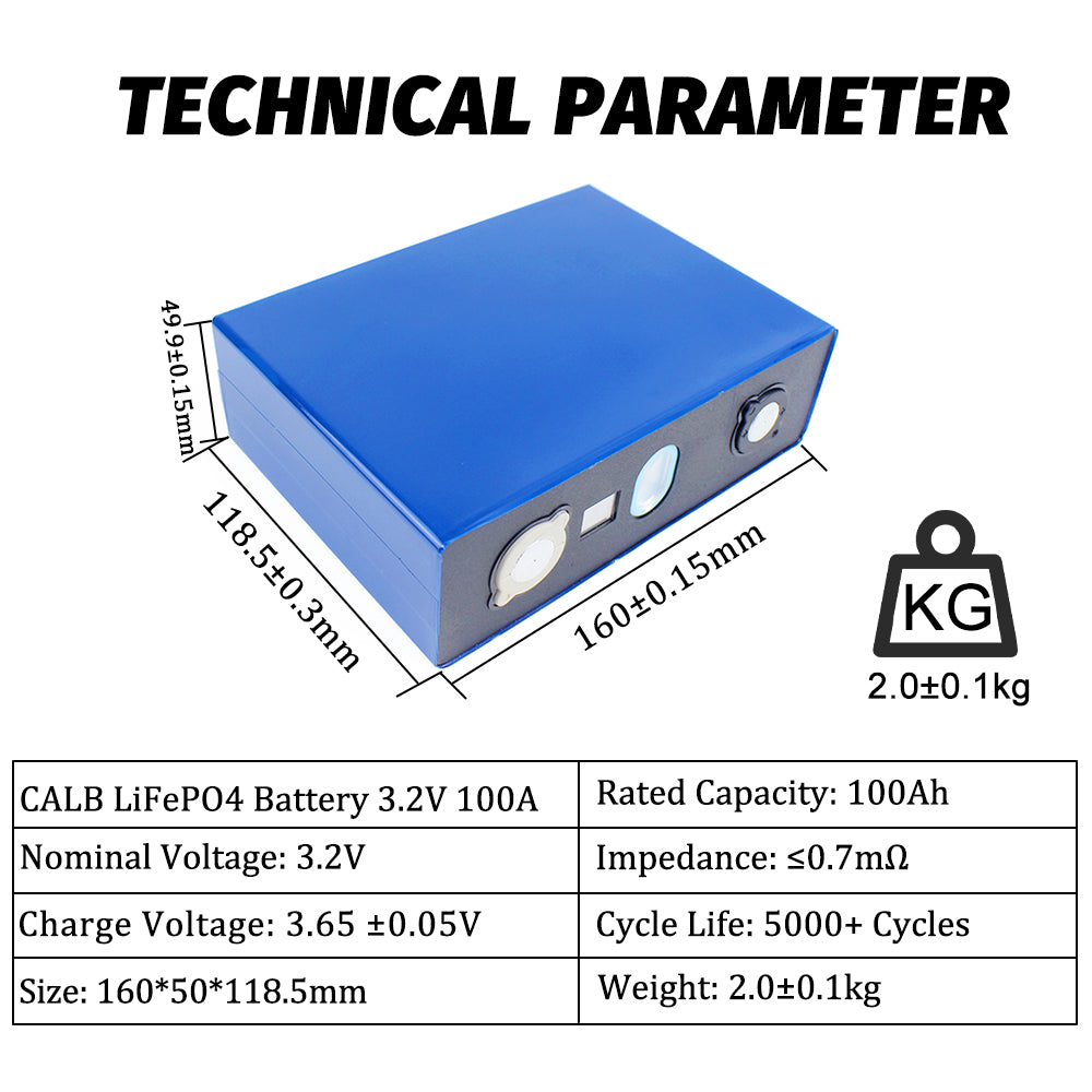 Lifepo4 CALB 3.2V 100Ah Grade A Battery Cells Cycle life 5000+Rechargeable For RV EV Boat DIY 12V/24V/36V/48V Solar Energy Storage Battery Pack