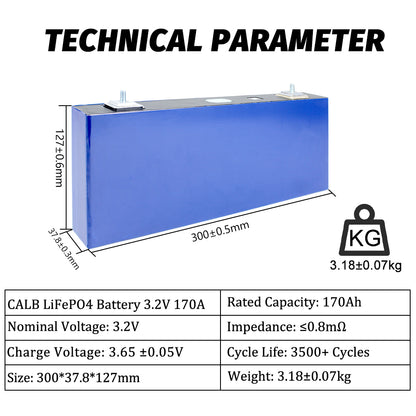 CALB 3.2V 170Ah LiFePO4 Battery Cells Cycle life 2500+ Rechargeable for Solar Energy Storage Pack RV EV Marine Power