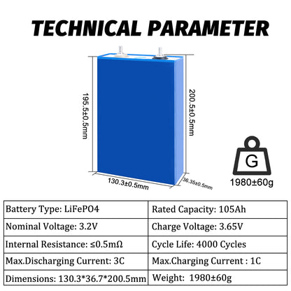 EU STOCK EVE 3.2V 105Ah Battery Grade A LiFePO4 Prismatic Cells Fast Delivery 5-7 days