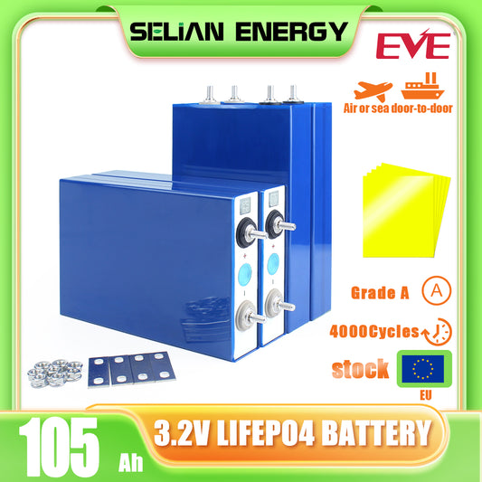 EVE LF105 Grade A Cells LiFePO4 3.2V 105Ah Battery 4-16PCS For EV RV Solar DIY 12V 24V 48V Battery Pack