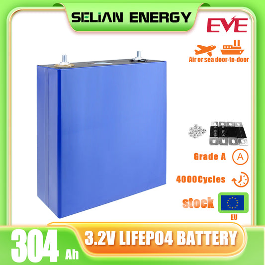 USA STOCK! Lifepo4 EVE 3.2V 304Ah Batteries Grade A Rechargeable Battery for DIY BAttery Pack Solar Energy Storage RV EV Power Supply