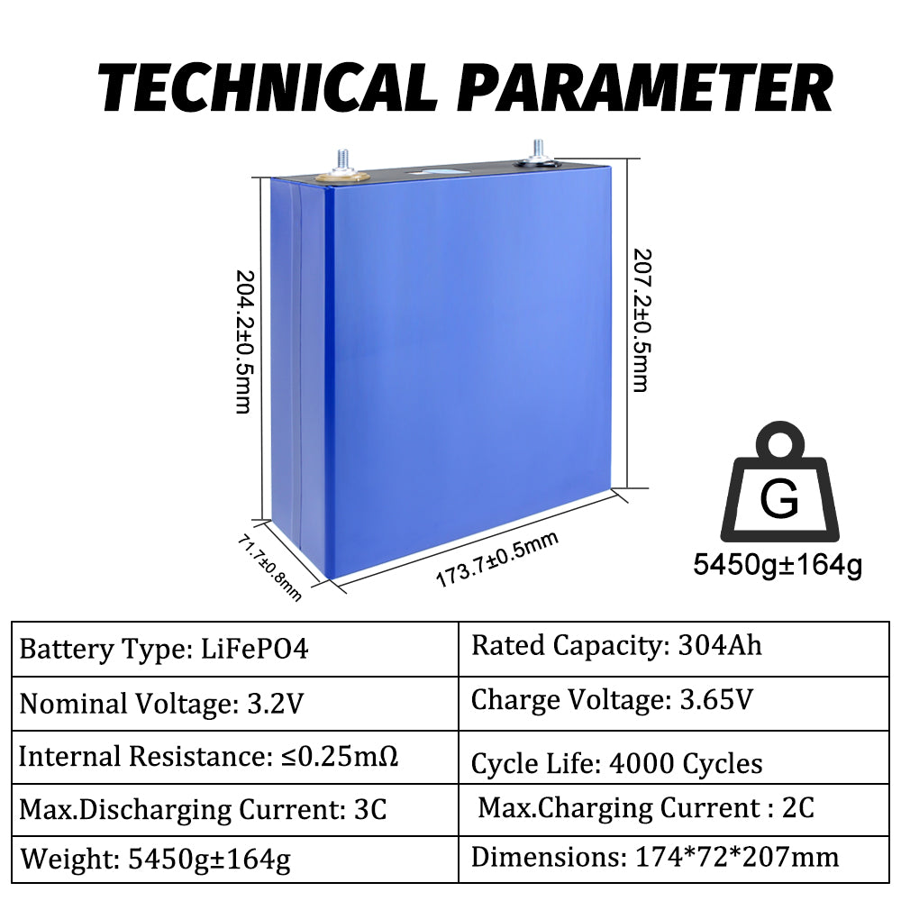 USA STOCK! Lifepo4 EVE 3.2V 304Ah Batteries Grade A Rechargeable Battery for DIY BAttery Pack Solar Energy Storage RV EV Power Supply