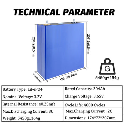 USA STOCK! Lifepo4 EVE 3.2V 304Ah Batteries Grade A Rechargeable Battery for DIY BAttery Pack Solar Energy Storage RV EV Power Supply