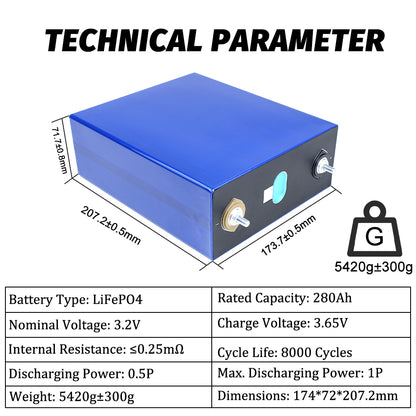 EU/USA STOCK! EVE 280Ah LiFePO4 3.2V Grade A Cell Rechargeable Prismatic LFP Battery Cells For Solar Energy Storage