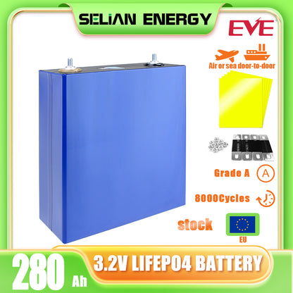 EU/USA STOCK! EVE 280Ah LiFePO4 3.2V Grade A Cell Rechargeable Prismatic LFP Battery Cells For Solar Energy Storage