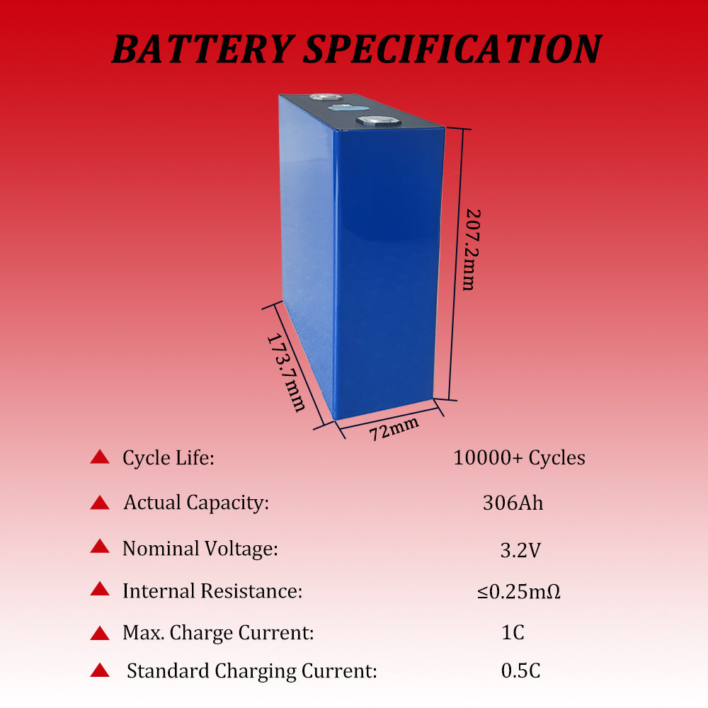 EVE 306Ah LiFePO4 Cell 3.2V LF306 MB30 Grade A Rechargeable Prismatic Battery For RV,EV,Solar