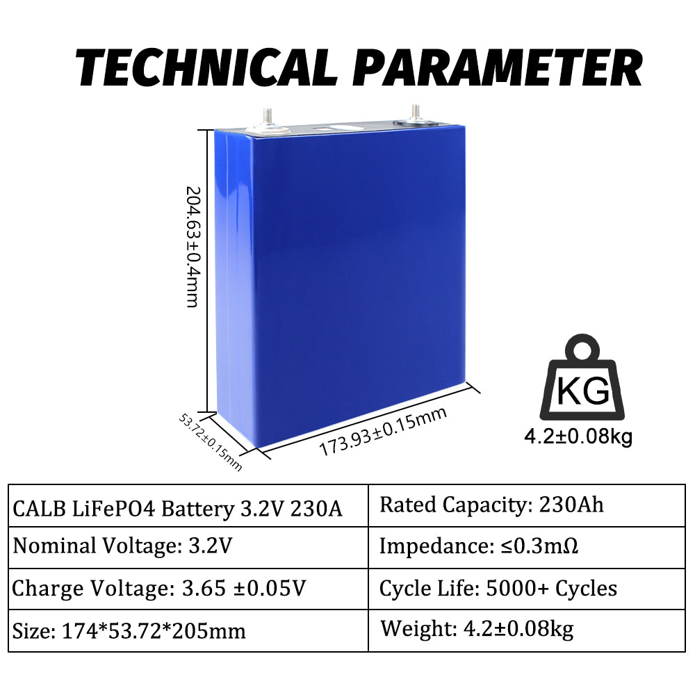CALB 3.2V 230Ah 4PCS LiFePO4 Battery Cells 4000+Cycle life Rechargeable For DIY pack for Solar System RV EV