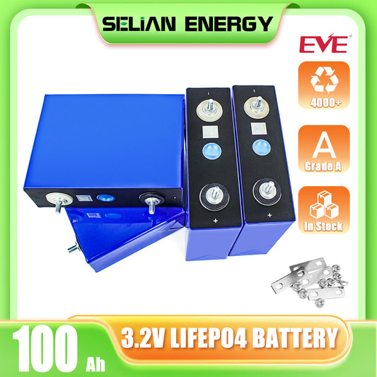 New Brand EVE 3.2V 100Ah Grade A LiFePO4 Rechargeable Battery Prismatic Cell 6000+ Cycle For Boat, RV, EV, Solar System storage