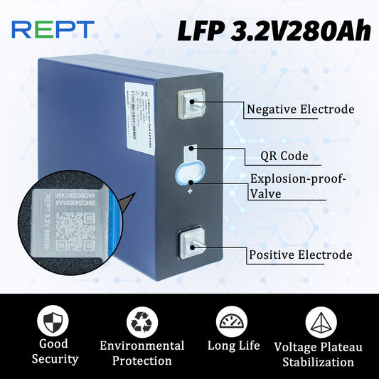 REPT 3.2V 280A Lifepo4 Prismatic Cells Rechargeable Battery for Solar Energy Storage UPS Supply