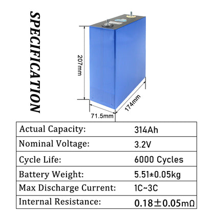 Grade A CATL 314ah 3.2v Lifepo4 Lithium Iron Rechargeable Prismatic Solar Battery Cell for For DIY 12V 24V 48V Battery Pack