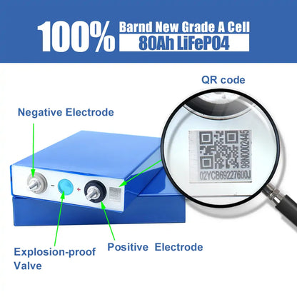 EVE-3.2V 80Ah 4PCS Lifepo4 Battery Cells 6000+Cycle life Rechargeable For Boat RV EV Solar System