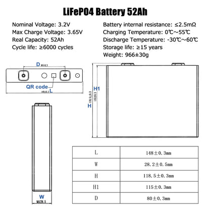 GOTION 3.2V 50Ah-52Ah Lifepo4 Battery Brand New Grade A Cells For Solar Energy Storage RV EV Boat DIY 12V 24V 48V Battery