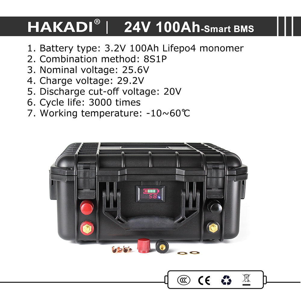 LiFePO4 Rechargeable Battery Pack 24V 100A Built in BT BMS With 29.2V 10A Charger