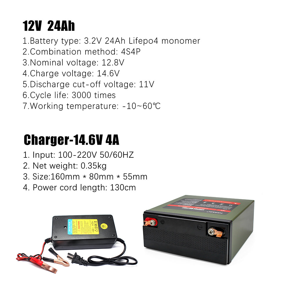 Selian 12V 24Ah LiFePO4 Lithium Rechargeable Battery Pack Built in BMS for Power Electrical Solar System Home Energy Storage