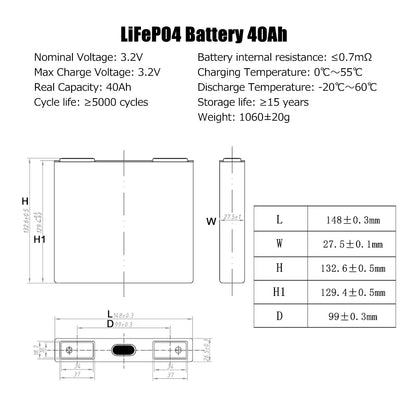 EU STOCK ! Lishen 3.2V 40Ah Lifepo4 Battery 5000+Cycle life Rechargeable for RV EV Scooter Solar System DIY Battery Pack