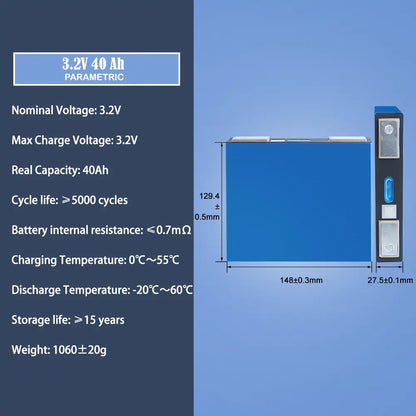 EU STOCK ! Lishen 3.2V 40Ah Lifepo4 Battery 5000+Cycle life Rechargeable for RV EV Scooter Solar System DIY Battery Pack