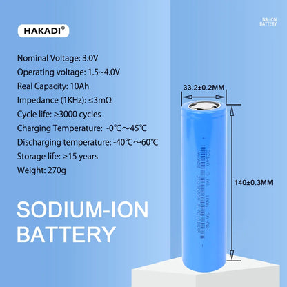 Sodium ion Battery 33140 3V 10Ah Na-ion Rechargeable Cell For cars RV EV electric bicycle