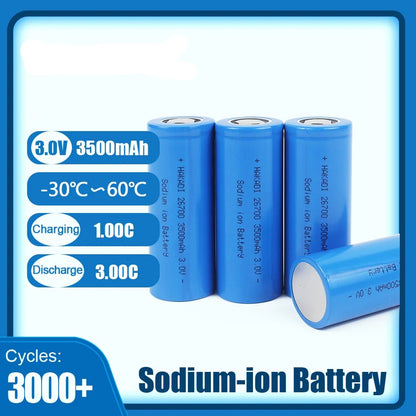 Sodium-ion Battery 26700 3V 3500mAh SIB Rechargeable NA Cell Cycle Life 3000+ For E-bike Power Tools