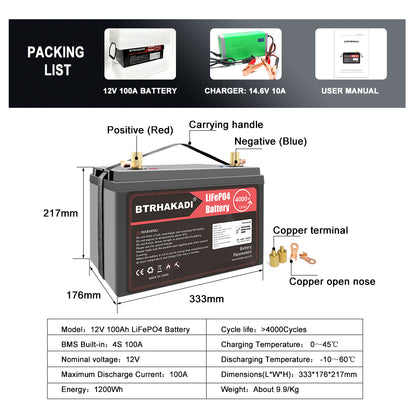 Factory prices 12V 100A Power Energy LiFePO4 Rechargeable Battery Pack Built in BT BMS for solar system Home Energy Storage