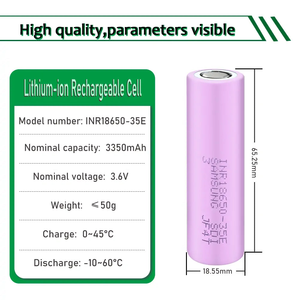 INR18650-35E 3.6V 3500mah Rechargeable Lithium-ion Battery Cylindrical Cell For DIY Energy Storage Pack