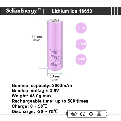 INR18650-M30Q 3.6V 3000mah Lithium-ion NMC Rechargeable Battery Cell For Battery Pack, flashlight, Small fan, Headlamp, LED light