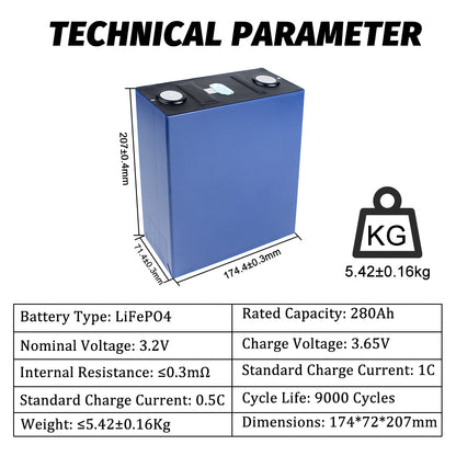 EU Stock LiFePO4 CALB 3.2V 280Ah Grade A Battery Cell 9000+Cycle life Rechargeable For Solar Energy System Boat Power Supply